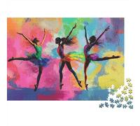 Puzzle Cadeau d'anniversaire 1000 pièces Danseuses de Ballet colorées Adultes, Danseuses de Ballet colorées Bond Abstrait Fond Vibrant Premium épais Robuste Vibrant Stimulant Anti-Stress 70x50cm