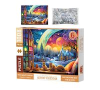 Puzzle Calendrier de l'Avent - 1009 puzzles portables de compte à rebours 2024 | Puzzle de Noël de 24 jours | Puzzles de vacances pour cadeaux de Noël