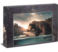 Puzzle « Calme » Puzzle 1000 pièces Animaux rêveurs - l'ours endormi sur Un Tronc d'arbre dans Un lac dans la Nature du Canada - Un Puzzle d'ours pittoresque