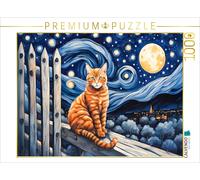 Puzzle CALVENDO Aquarelle Chat sous un ciel nocturne | 1000 pièces, format assem