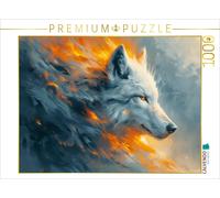 CALVENDO Puzzle Flame white: the elegance of the white wolf in the play of fire