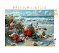 Puzzle · Boules de Noël Rouges | La mer, la plage et un trésor · généré par l'IA · 1000 pièces · Format assemblé 64 × 48 cm · CALVENDO Puzzle