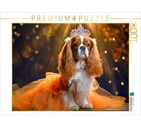 Puzzle CALVENDO Cavalier King Charles Spaniel porte une robe de soirée orange av