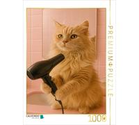 Puzzle CALVENDO Chat en train de se coiffer et de se sécher | 1000 pièces, forma