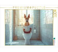 Puzzle · Chien Faisant Caca avec Un Journal - Routine matinale avec Style | Un basenji dans les toilettes silencieuses · 1000 pièces · Format assemblé 64 × 48 cm · CALVENDO Puzzle