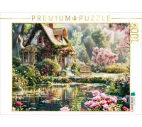Puzzle · Cottage avec roseraie luxuriante au Bord d'un étang | Cottage avec roseraie luxuriante au bord d'un étang · 1000 pièces · Format assemblé 64 × 48 cm · CALVENDO Puzzle