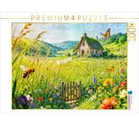 Puzzle CALVENDO Cottage d'été dans un pré fleuri avec corde à linge | 1000 pièce
