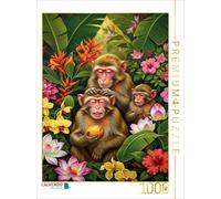 Puzzle CALVENDO Des singes rhésus parmi les fleurs | 1000 pièces, format assembl