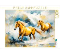 Puzzle CALVENDO Deux chevaux bruns dansant la vague | 1000 pièces, format assemb