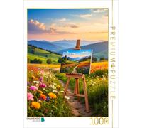 Puzzle CALVENDO Fleurs d'été et chevalet dans un champ | 1000 pièces, format ass