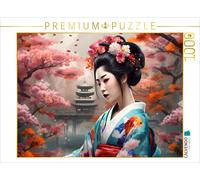 Puzzle · Geisha au Printemps avec Un Temple en arrière-Plan | Représentation créée par IA d'une geisha en harmonie avec la… · 1000 pièces · Format assemblé 64 × 48 cm · CALVENDO Puzzle