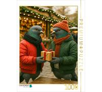 Puzzle CALVENDO Gift Drop - Pigeons urbains en mode Noël | 1000 pièces, format a