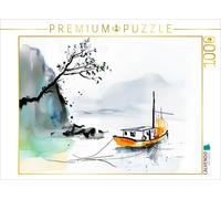 Puzzle CALVENDO Jonque chinoise au bord d'un lac. Peinture à l'encre | 1000 pièc