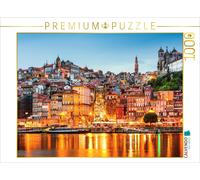 Puzzle · Porto Altstadt beleuchtet | Die Fassaden der bekannten Zona Ribeira am Abend · 1000 pièces · Format assemblé 64 × 48 cm · CALVENDO Puzzle