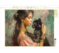 Puzzle · l'amour des Animaux | Jeune femme avec un bébé panthère · 1000 pièces · Format assemblé 64 × 48 cm · CALVENDO Puzzle