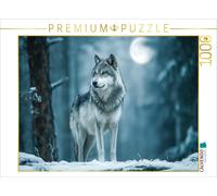 Puzzle CALVENDO Loup gris dans la forêt hivernale avec pleine lune | 1000 pièces