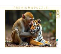 Puzzle CALVENDO Petit singe avec jeune tigre | 1000 pièces, format assemblé 64 ×
