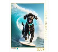 Puzzle · Pudelsurfing - Caniche Noir sur Une Planche de Surf | 1000 pièces · Format assemblé 64 × 48 cm · CALVENDO Puzzle