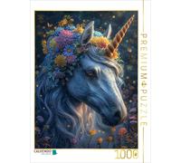 Puzzle CALVENDO Soirée magique : Une licorne blanche en couronne de fleurs sous