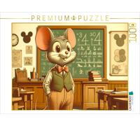 Puzzle · Souris de Dessin animé déguisée en Professeur dans Une école | La souris enseignante souhaite la bienvenue à l'année scolaire · 1000 pièces · Format assemblé 64 × 48 cm · CALVENDO Puzzle