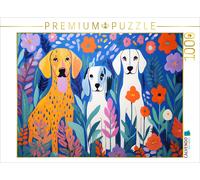 CALVENDO Puzzle Trois Chiens Assis Entre des Fleurs dans Le Jardin | 1000 pièces de Taille de Ponte 64 x 48 cm Puzzle Photo pour des Heures heureuses