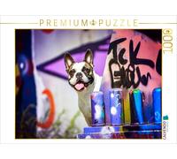 Puzzle CALVENDO Un bouledogue français est assis devant un mur couvert de graffi