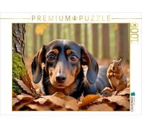 Puzzle CALVENDO Un teckel et un écureuil dans les feuilles d'automne | 1000 pièc