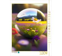 Puzzle CALVENDO Une prairie printanière multicolore se reflète dans une sphère.