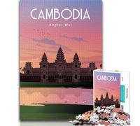 Puzzle Cambodge 1000 pièces pour Adultes et Adolescents, Jeu Familial Anti-Stress, défi Difficile, Cadeaux du Père Noël Secret 50x75cm