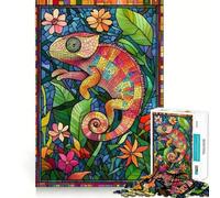 Puzzle Caméléon Vitrail 1000 Pièces pour Adolescents Stimule la Mémoire, Soulage Le Stress, Découpe Premium, Cadeau Précieux 50x75cm