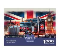 Puzzle Camion Imposant, Défi pour Adultes, Camion Drapeau Britannique, Patriotique, Iconique, Vif, Jeu Éducatif 1000 Pièces, Œuvre d’Art pour Adultes, Cadeau à Partir de 14 Ans, 52x38cm