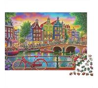 Puzzle Canal Amsterdam pour Seniors 1000 pièces fleuve Amstel recyclé Jeu très Difficile activité stimulante 70x50cm