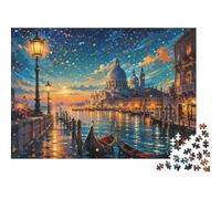 Puzzle Canal de Venise au Coucher du Soleil de 1000 pièces pour Adultes | 70x50cm Scène lumineuse de Venise avec gondoles, idéale pour une activité détente seul ou en famille