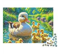 Puzzle Canard Jaune 1000 pièces Adultes, Canard Blanc canetons étang Vert, Difficile, épais, Robuste, Vibrant, Anti-Stress 70x50cm/1000pcs