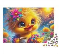 Puzzle Canard Jaune 1000 pièces Adultes, caneton Couronne Fleurs Jardin ensoleillé, Haute qualité, épais, Robuste, Vibrant, défi Difficile, Anti-Stress, Cadeau Familial 70x50cm/1000pcs