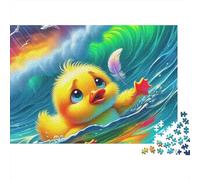 Puzzle Canard Jaune 1000 pièces Adultes, caneton dans Vague atteignant Papillon, épais, Robuste, Haute qualité, Vibrant, défi Difficile, Cadeau 52x38cm/1000pcs