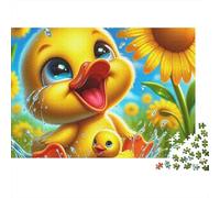 Puzzle Canard Jaune 1000 pièces Adultes, caneton Heureux éclaboussant avec bébé Canard, Haute qualité, épais, Robuste, Vibrant, défi, Anti-Stress 52x38cm/1000pcs
