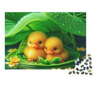 Puzzle Canard Jaune 1000 pièces Adultes, Deux canetons sous abri nénuphar, Difficile, épais, Robuste, Vibrant, Anti-Stress 70x50cm/1000pcs