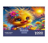 Puzzle Canard Jaune 1000 Pièces - Poussin Couronne de Fleurs - Puzzle Psychédélique, Vibrant et Mignon pour Adultes - Cadeau - Papier Recyclé - Jeu Éducatif et Décompression - 70 x 50 cm / 1000 pièces