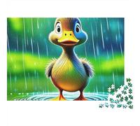 Puzzle Canard Jaune Cadeau 1000 pièces Adultes, caneton Debout Pluie Champ Vert, épais, Robuste, Vibrant, défi Difficile, Anti-Stress 70x50cm/1000pcs