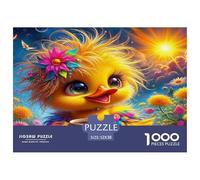 Puzzle Canard Jaune pour Adultes 1000 Pièces Poussins Couronne de Fleurs Puzzle Psychédélique, Vibrant et Mignon Cadeau et Activité Amusants pour la Décoration Murale 52 x 38 cm /1000p