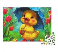 Puzzle Canard Jaune Premium 1000 pièces Adultes, caneton Parapluie Bleu Jardin Tulipes, épais, Robuste, Haute qualité, Vibrant, défi Difficile, Anti-Stress 70x50cm/1000pcs