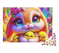 Puzzle Canard Jaune Premium 1000 pièces Adultes, Lapin avec Poussins Champ Fleuri Magique, épais, Robuste, Haute qualité, Vibrant, défi Difficile, Anti-Stress 70x50cm/1000pcs