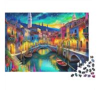 Puzzle canaux de Venise 1000 pièces Adultes, Canal coloré sous Ciel étoilé, défi, épais, Robuste, Vibrant, Anti-Stress, déco Cadeau Familial 52x38cm/1000pcs