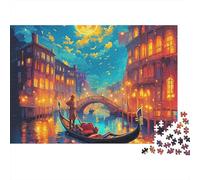 Puzzle canaux de Venise 1000 pièces Adultes, Canal de Nuit avec gondole et lumières, épais, Robuste, Haute qualité, Vibrant, défi Difficile, Anti-Stress, Cadeau 70x50cm/1000pcs