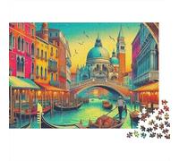 Puzzle canaux de Venise Premium 1000 pièces Adultes, Canal avec gondole et bâtiments historiques, épais, Robuste, Haute qualité, Vibrant, défi, Anti-Stress, Jeu 52x38cm/1000pcs