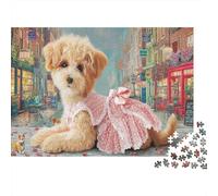 Puzzle Caniche 1000 Pièces pour Adultes Papier Recyclé Chiot en Robe Arrière - Plan Urbain Lumineux Cadeau Amusant Activité Maison Jeu Familial Défiant 52x38cm