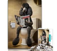 Puzzle Caniche Noir aux Toilettes 1000 Pièces pour Adultes et Adolescents, Aide Le Cerveau à Exercer, Jouets Addictifs pour Cultiver la Patience, Convient aux Couples 38x26cm