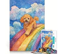 Puzzle Caniche sur Le Pont Arc-en-Ciel pour Adolescents 1000 Pièces Jeu d'exercice Mental Design Relaxant et Doux Assemblage Surprise de Noël (38x52cm)
