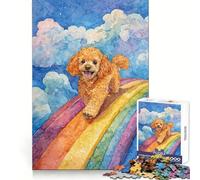 Puzzle Caniche sur Le Pont Arc-en-Ciel pour Adolescents 1000 Pièces Jeu d'exercice Mental Design Relaxant et Doux Assemblage Surprise de Noël (38x52cm)